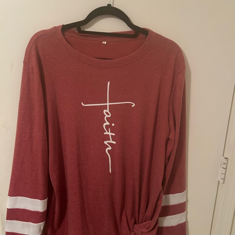Red Long Sleeve Faith Graphic Top